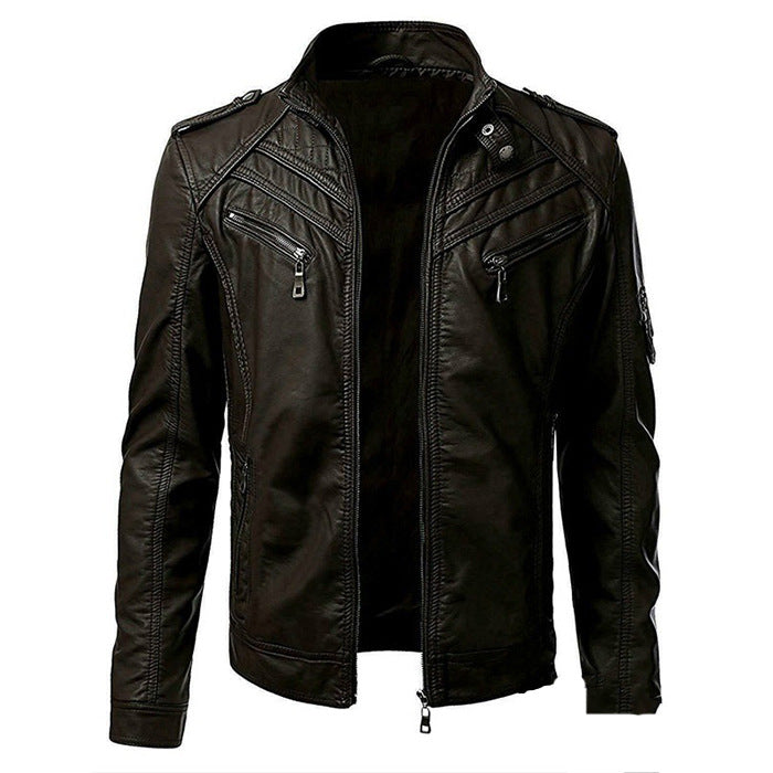 Zip-Up Jacket for Men – Coated Surface & Moto Stitching