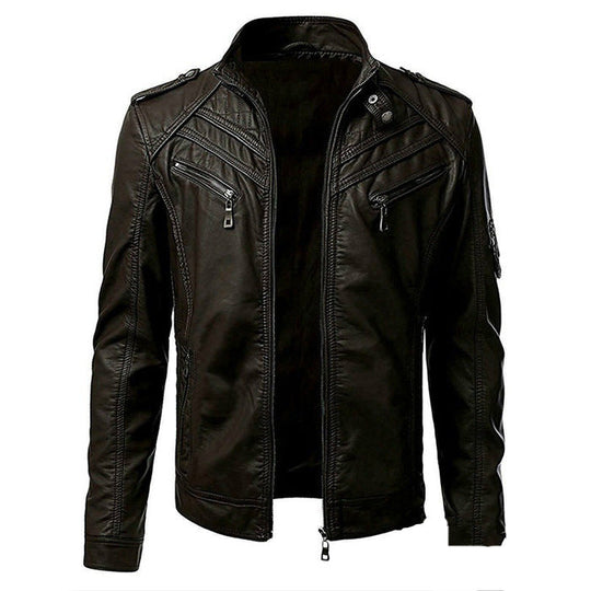 Zip-Up Jacket for Men – Coated Surface & Moto Stitching