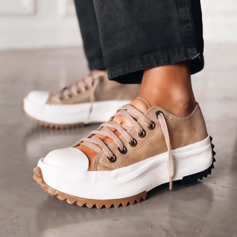 Platform Lace-Up Sneakers for Women – Chunky Sole with Contrast Toe Cap
