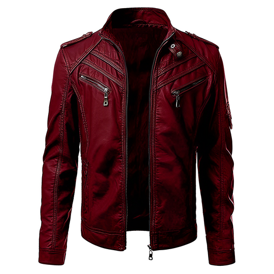 Zip-Up Jacket for Men – Coated Surface & Moto Stitching