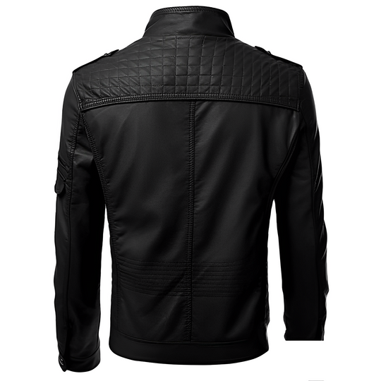 Zip-Up Jacket for Men – Coated Surface & Moto Stitching