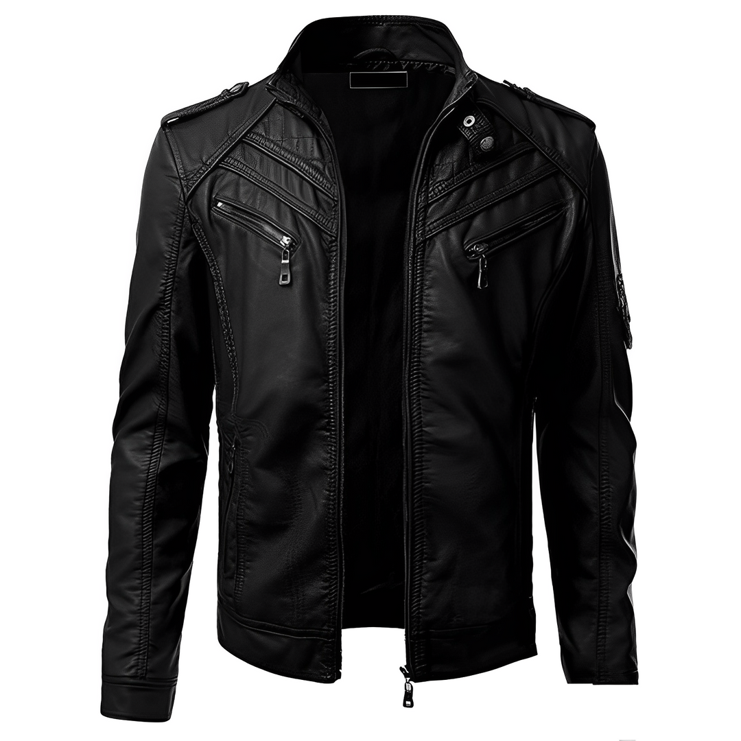 Zip-Up Jacket for Men – Coated Surface & Moto Stitching
